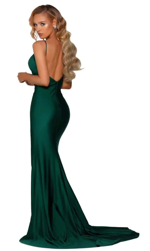 Clean Green Evening Dress| Evening Dresses Made to Measure / Green / Satin