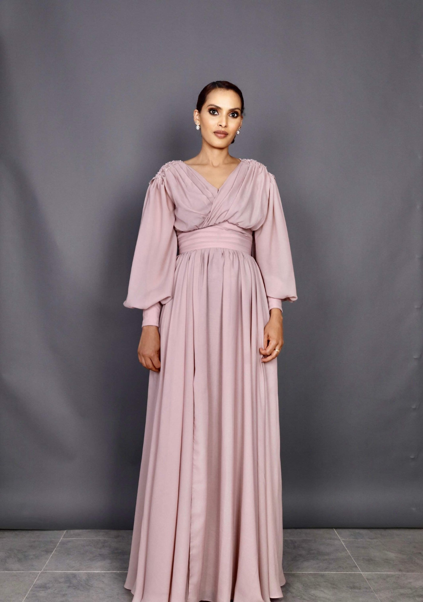Pink Chiffon Evening Dress-danddclothing-Classic Elegant Gowns,Evening Dresses,Long