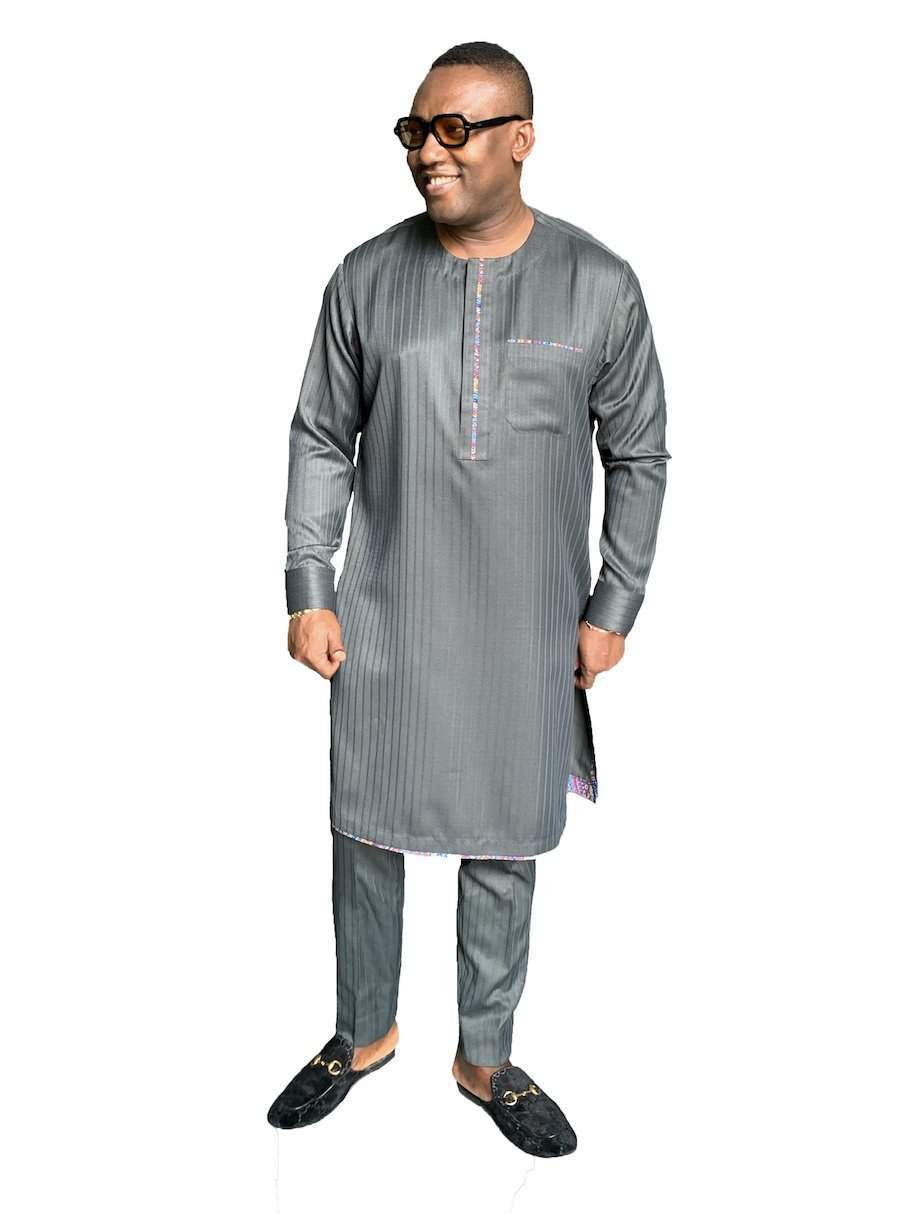 Stylish African Gray Native Outfit-African Wear for Men,Silver,Traditionals