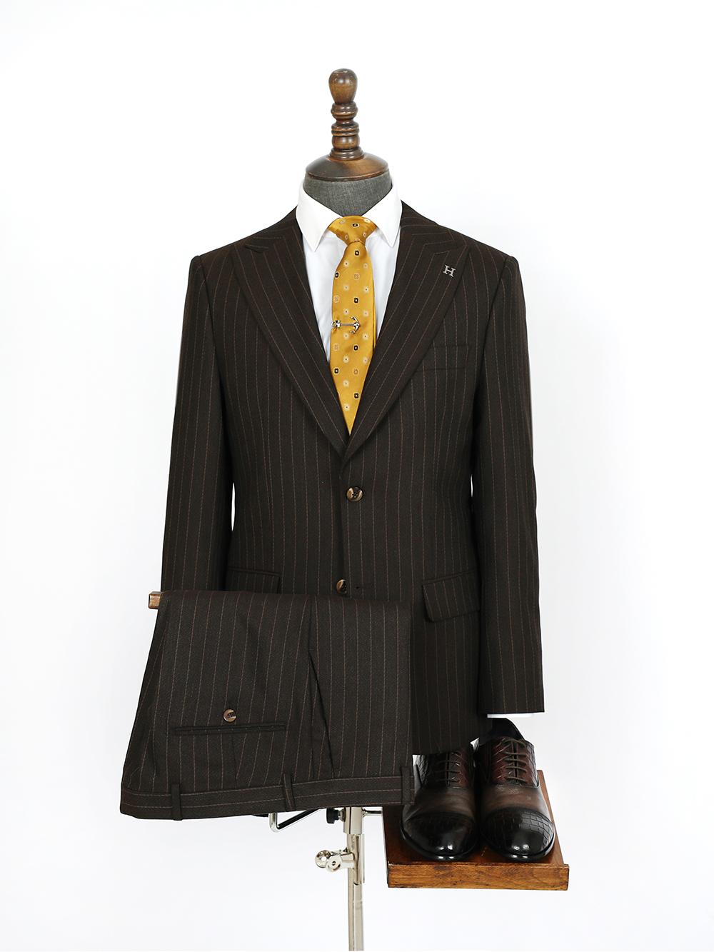 Three Pieces coffee Stripe Bespoke Men Suit Tailored