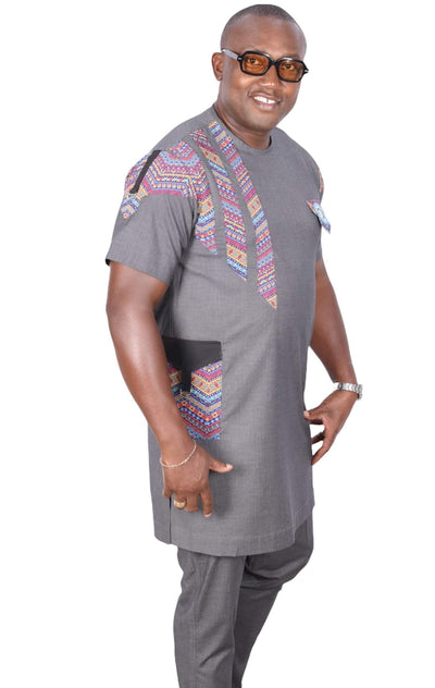 African Senator Dress Grey-danddclothing-African Wear for Men,Linen,Traditionals