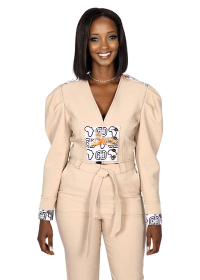 Beige African Office Suit-danddclothing-AFRICAN WEAR FOR WOMEN,Brown,FEATURED,Ladies Suits
