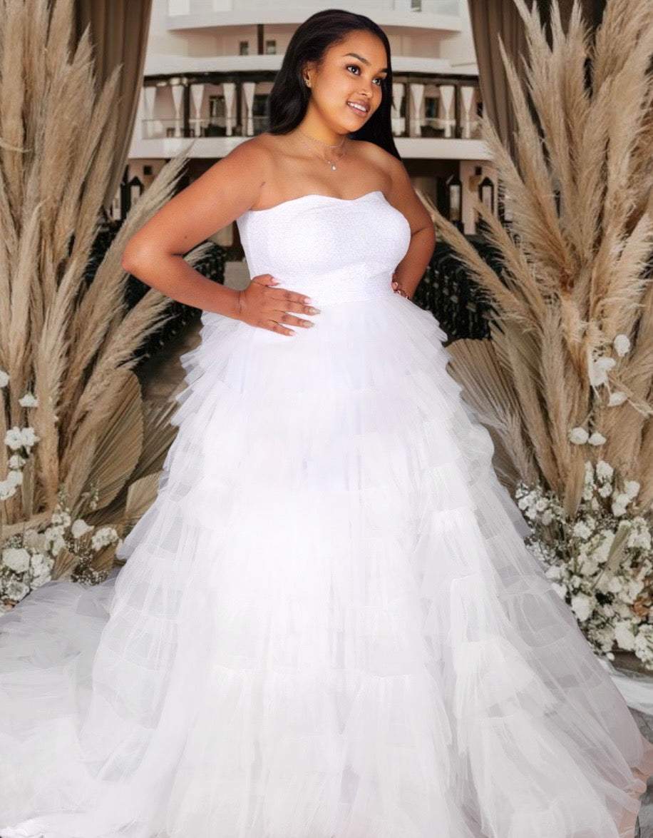 Wedding Dress With Shiny Lace Detachable Skirt