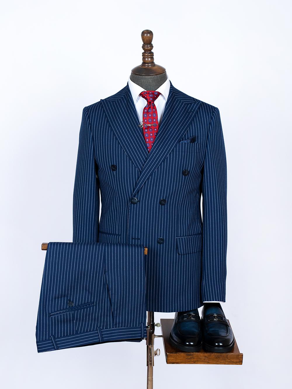 Double Breasted Blue Navy Bespoke Men Suit Tailored