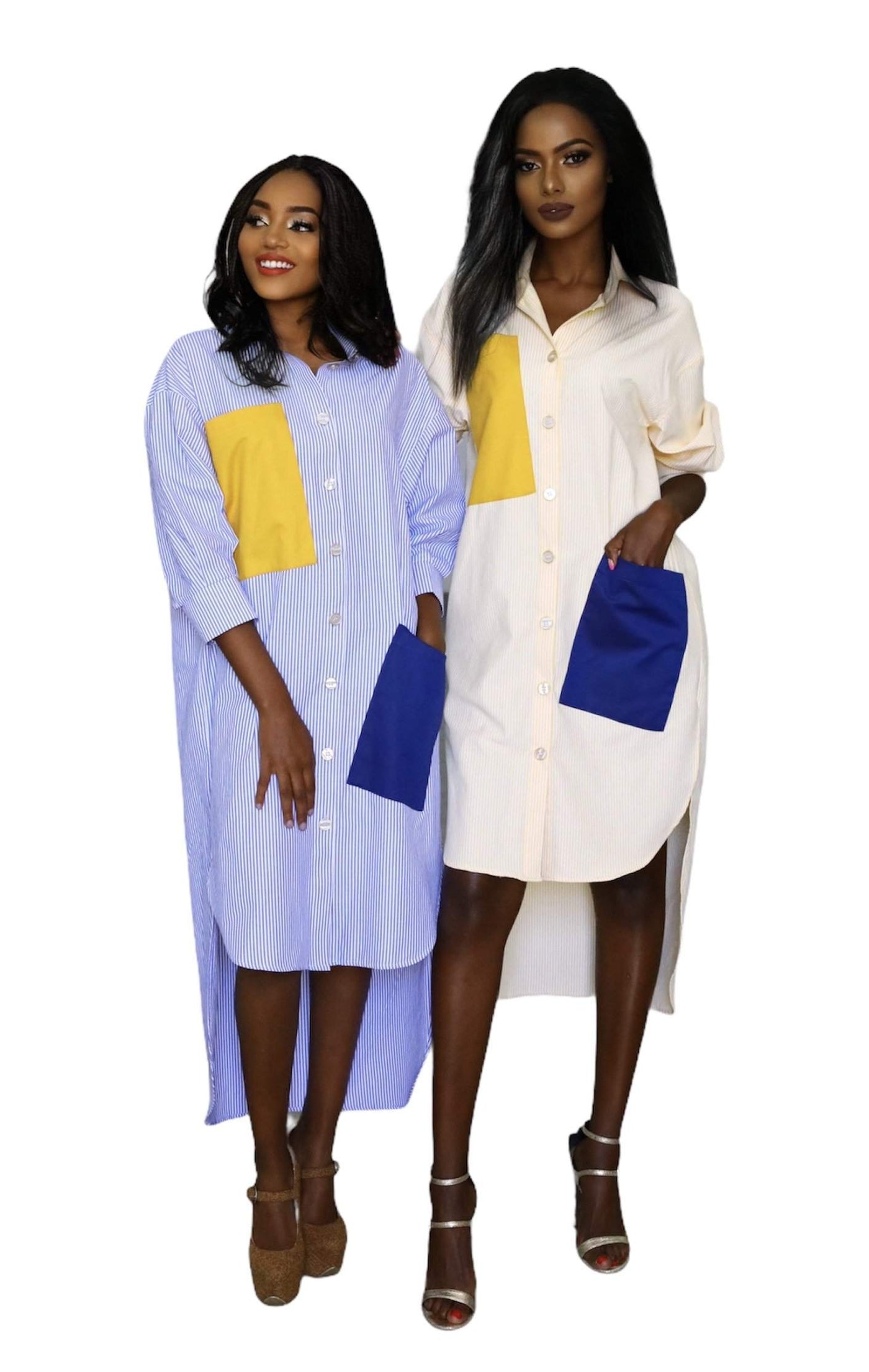 Light Blue Long Shirt Dress-AFRICAN WEAR FOR WOMEN,Dresses,Female Tops,Tops,White