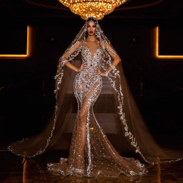 Swarovski Wedding Dress with Veil-danddclothing-Classic Elegant Gowns,Mermaid,Royal Wedding Dresses,White