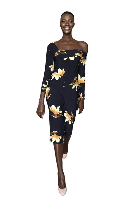 Black Stretchy Jumpsuit Flowers-danddclothing-Sale