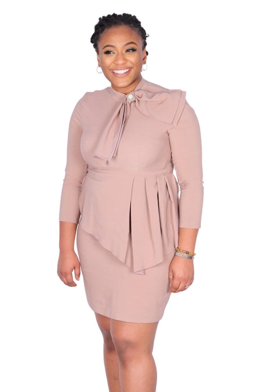 Ladies Office Dress Beige-danddclothing-AFRICAN WEAR FOR WOMEN,Dresses,Pink