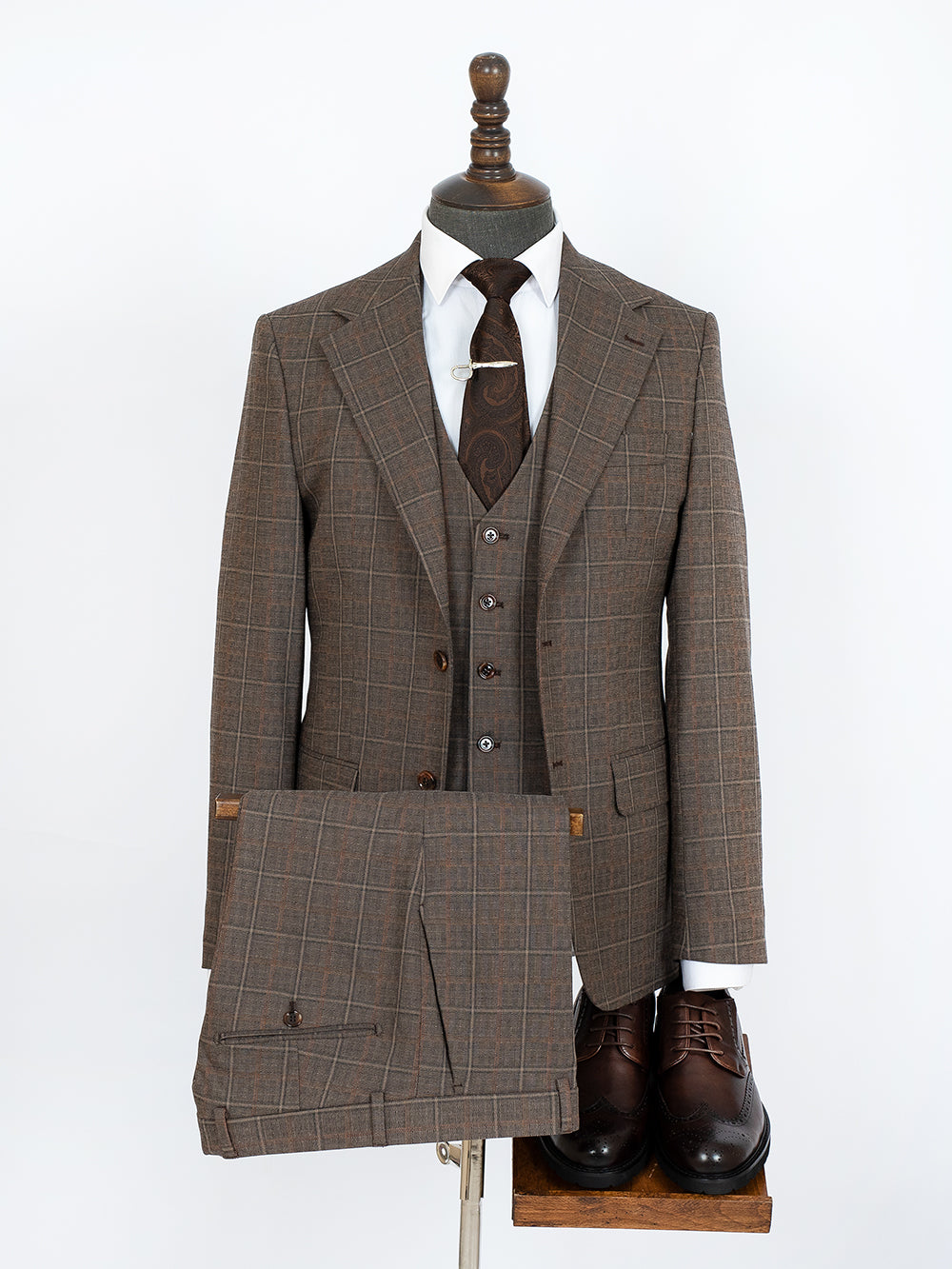 Oak Brown Stripe Bespoke Men Suit Tailored