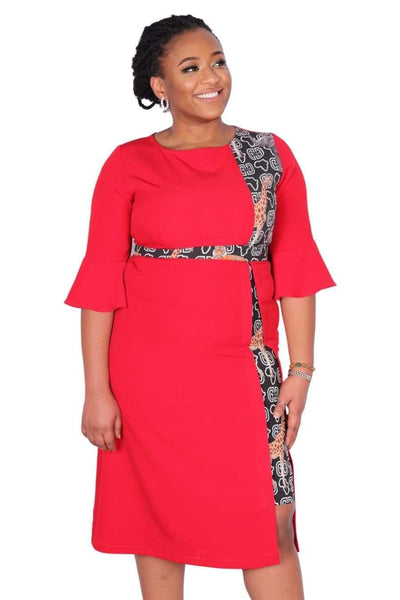 African Print Dress Red Stretchy-danddclothing-AFRICAN WEAR FOR WOMEN,Dresses,Red