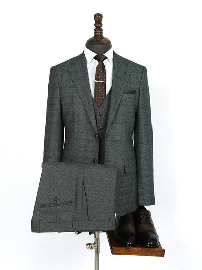 Stylish Three Pieces Of Green Stripes Bespoke Men Suit Tailored