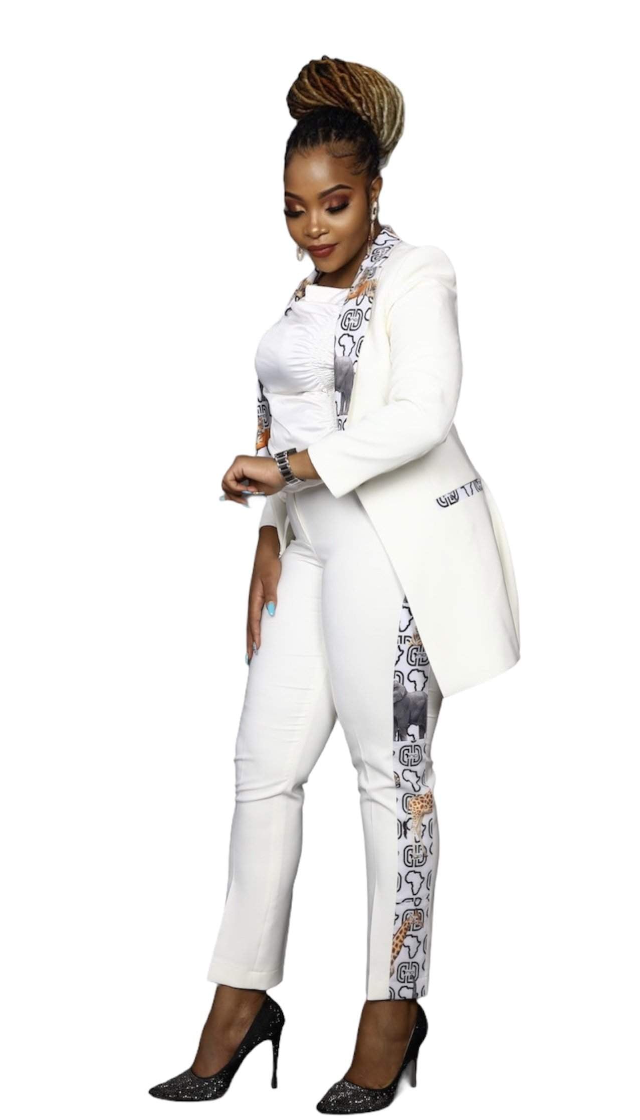 African White Classic Suit-danddclothing-AFRICAN WEAR FOR WOMEN,Ladies Suits,White