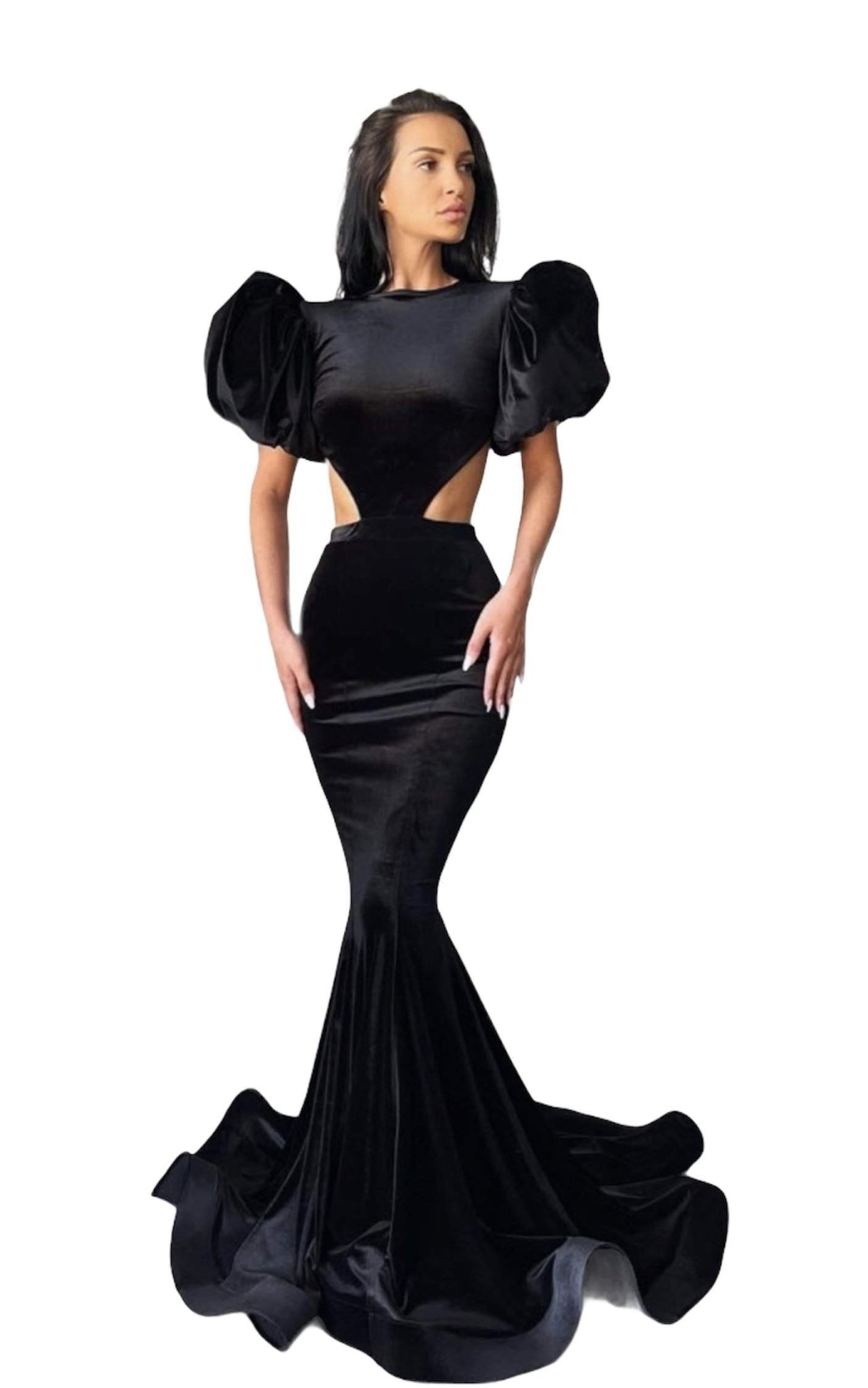 Black Velvet Evening Gown-danddclothing-Classic Elegant Gowns,Evening Dresses,Long