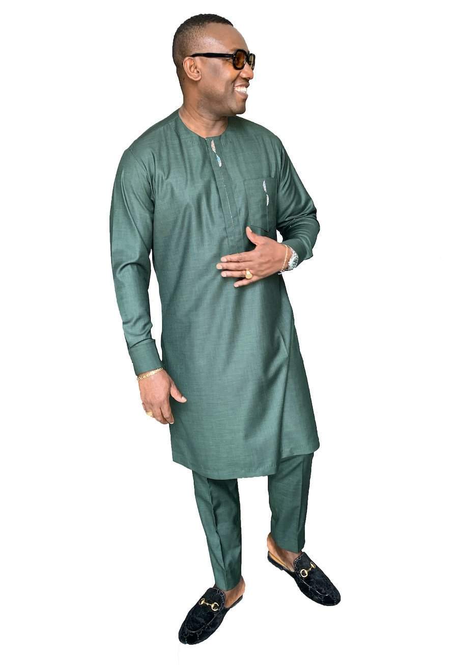Stylish African Green Native Outfit-African Wear for Men,Green,Traditionals