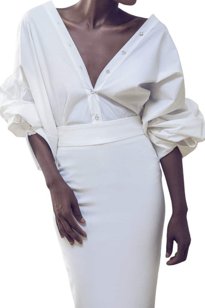 White Office Skirt Back Zip-danddclothing-AFRICAN WEAR FOR WOMEN,Skirts,White