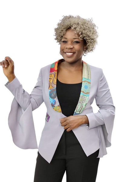 Light Grey Office Ankara Jacket-danddclothing-AFRICAN WEAR FOR WOMEN,Grey,Jackets,Women Jackets