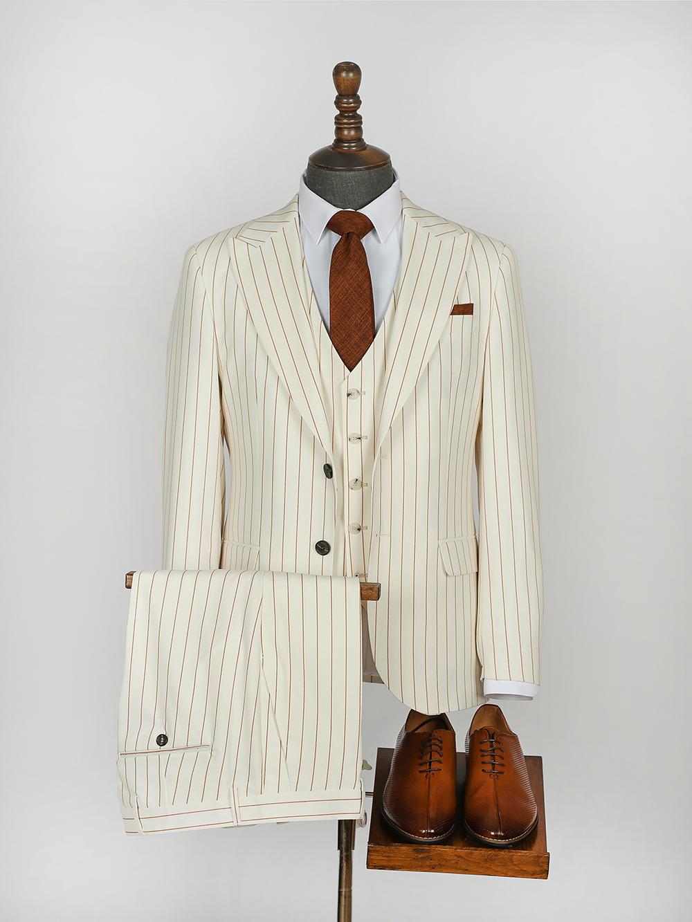 Off white Stripes Bespoke Men Suit Tailored