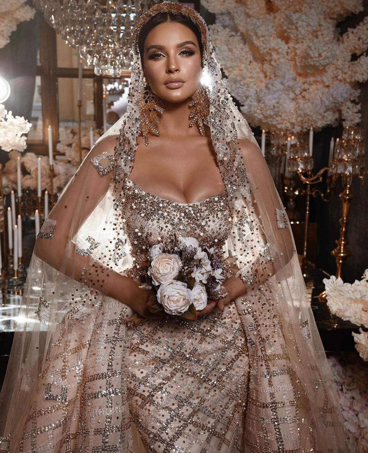 Gold Wedding Dress with Detachable Skirt XXXL / Gold / Lace Gold Wedding Dress with Detachable Skirt XXXL / Gold / Lace