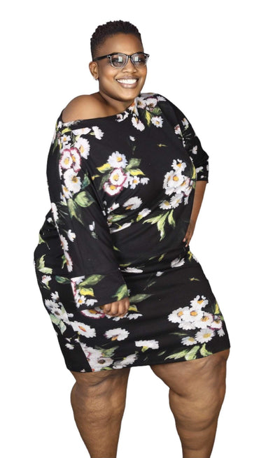 Plus Size Midi Dress Flowers-danddclothing-Sale