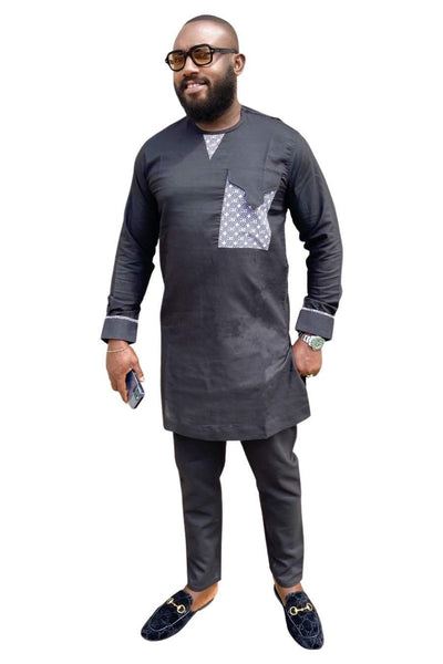 African Traditional Nigerian Black-danddclothing-African Wear for Men,Linen,Traditionals