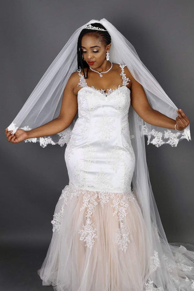Wedding Dress Stephanie with Veil-danddclothing-Classic Elegant Gowns,Mermaid,Royal Wedding Dresses,White