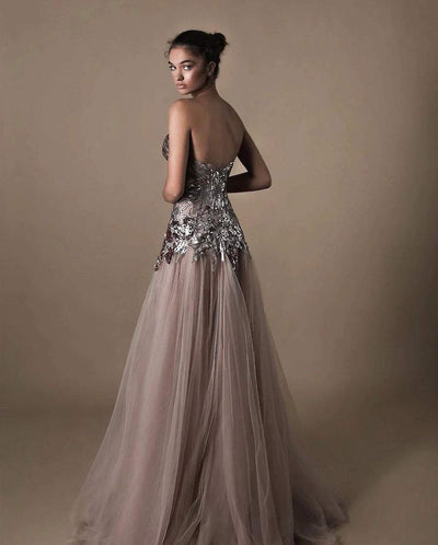 Rose Silver Evening Dress-danddclothing-Classic Elegant Gowns,Evening Dresses,Long