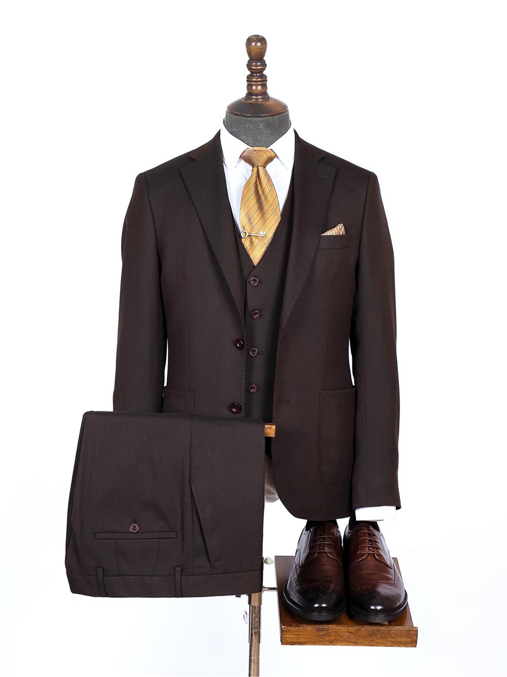 Three Pieces Of brown coffee Stripes Bespoke Men Suit Tailored