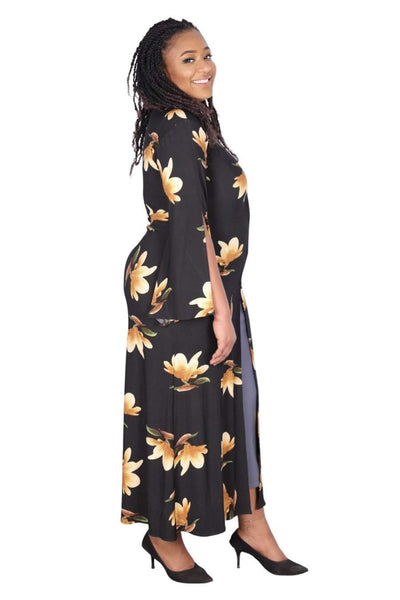 Stretchy Kimono With Flowers-danddclothing-Black,Sale