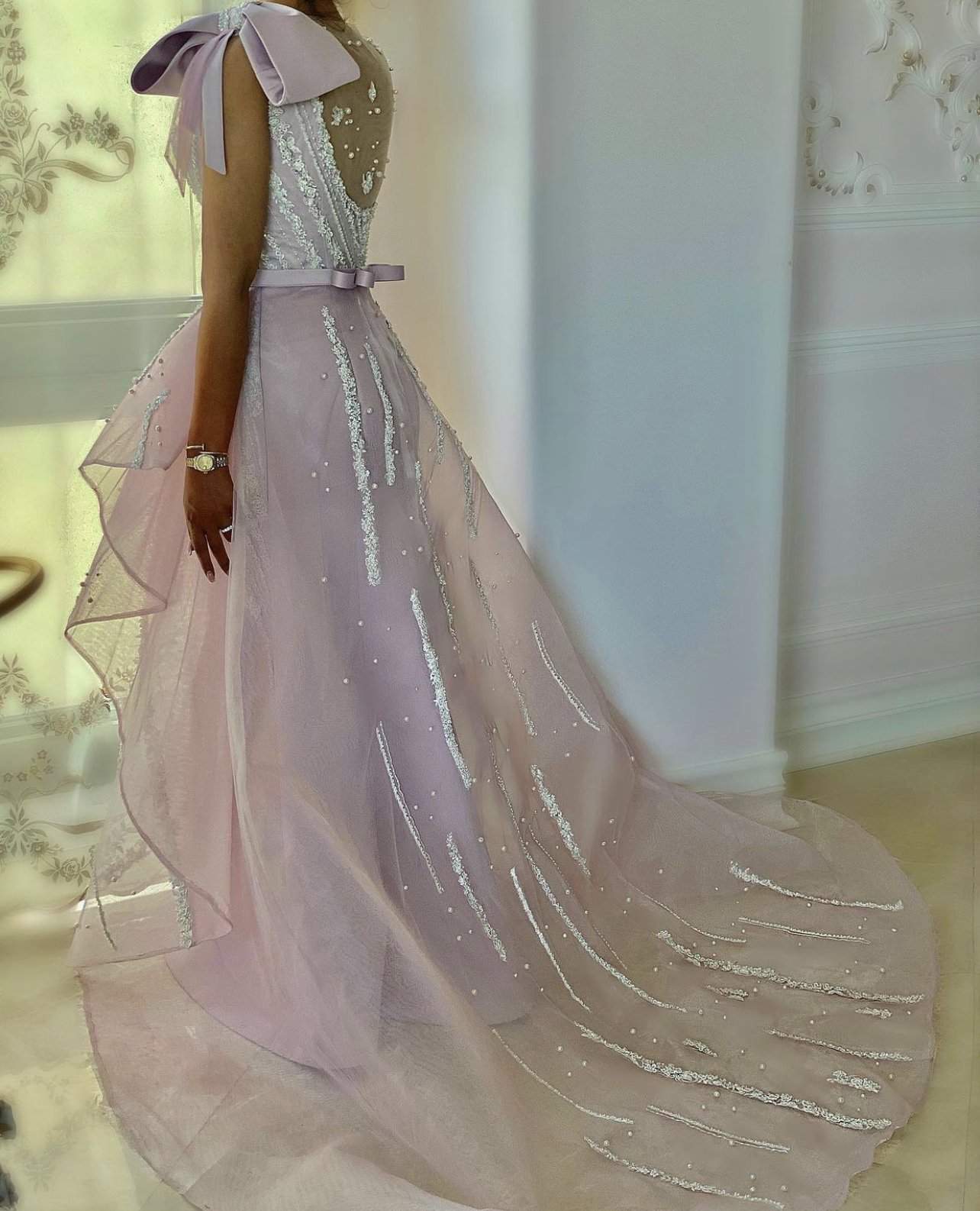 Light Pink Evening Dress Flowers-danddclothing-Classic Elegant Gowns,Evening Dresses,Long