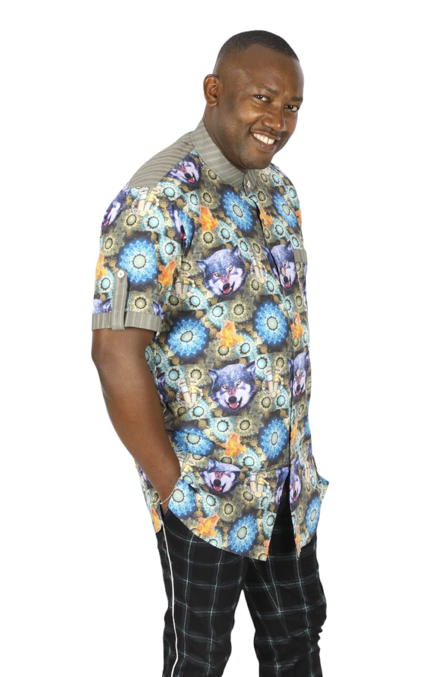 Short Sleeve African Wolf Shirt-danddclothing-African Men Shirts,African Wear for Men,Multicolor