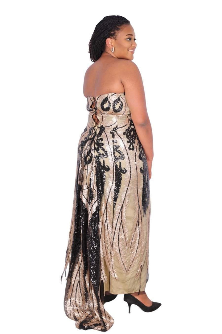 chinese dress ladies Knee Length Black Wedding Dress with Gold Underlay and Sash main image 0