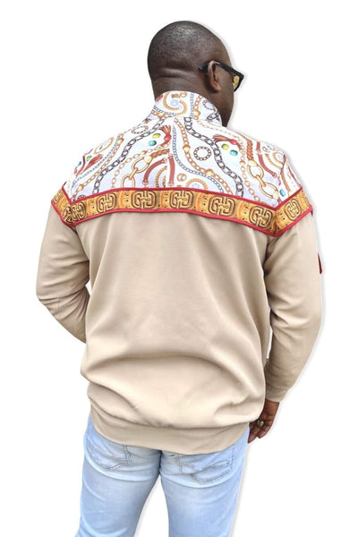African Bomber Jacket For Men Beige-danddclothing-African Wear for Men,FEATURED,Men Jackets,Multicolor