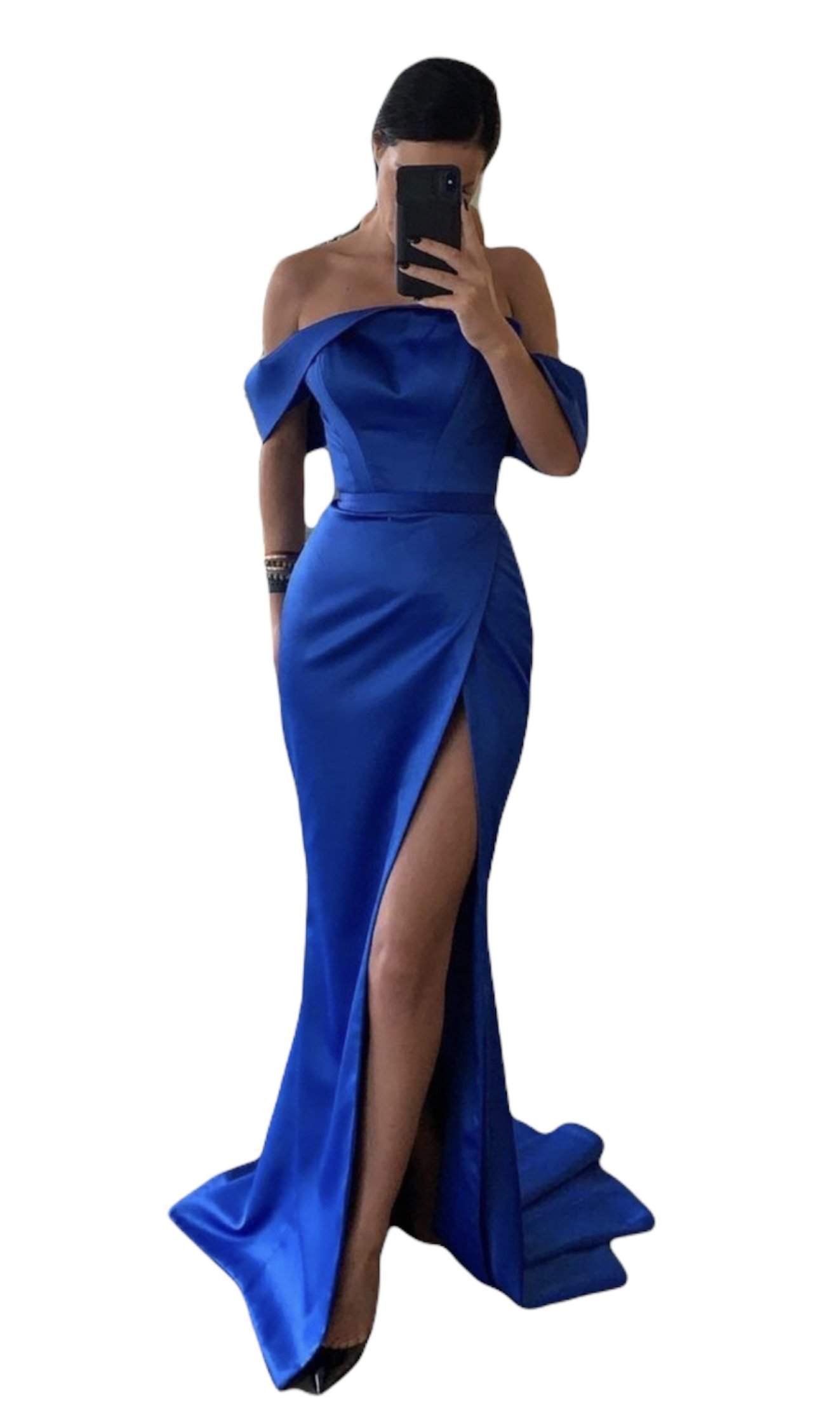 Blue Satin Evening Dress-danddclothing-Classic Elegant Gowns,Evening Dresses,Long