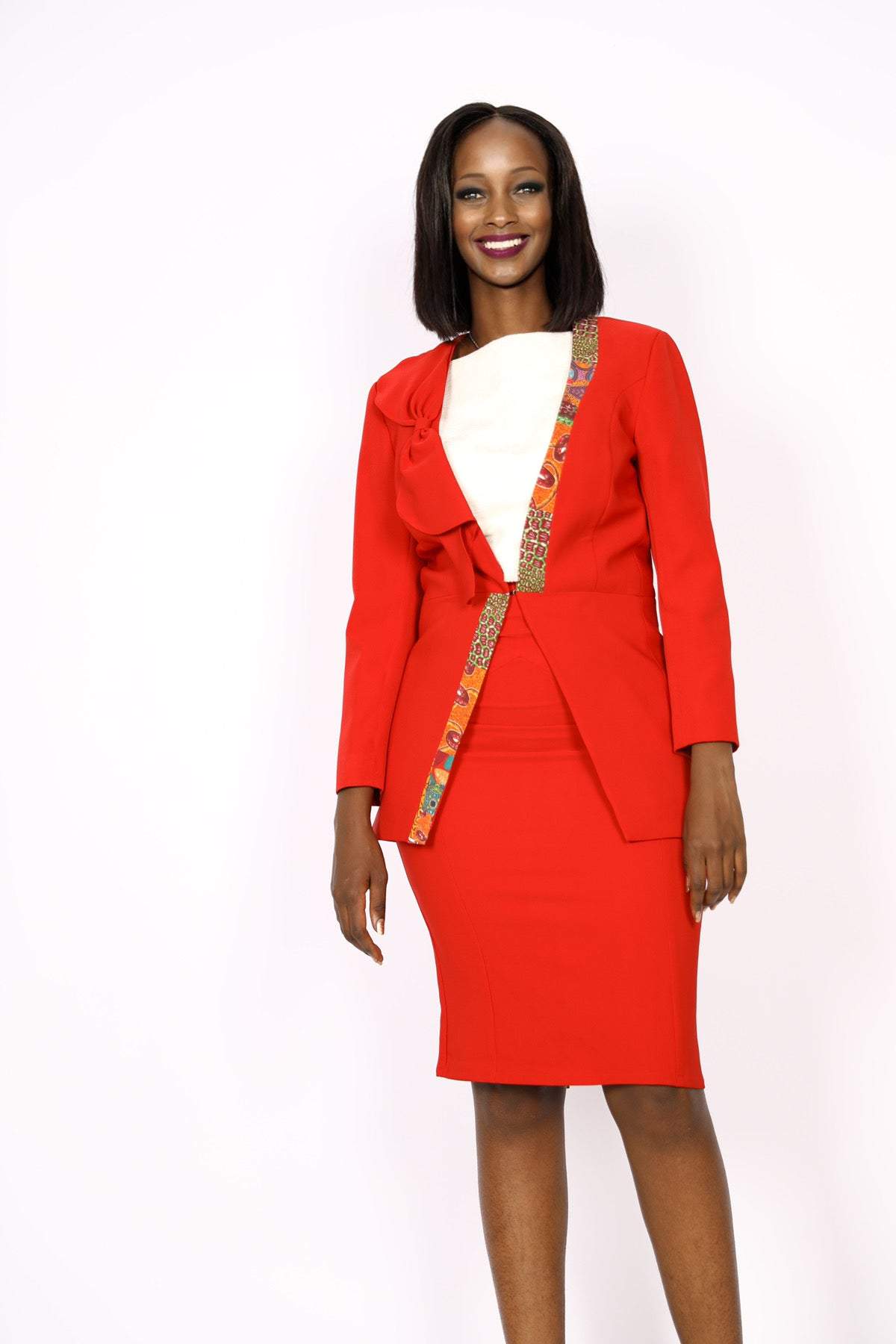 African Office Skirt Suit Red-danddclothing-AFRICAN WEAR FOR WOMEN,Ladies Suits,Red