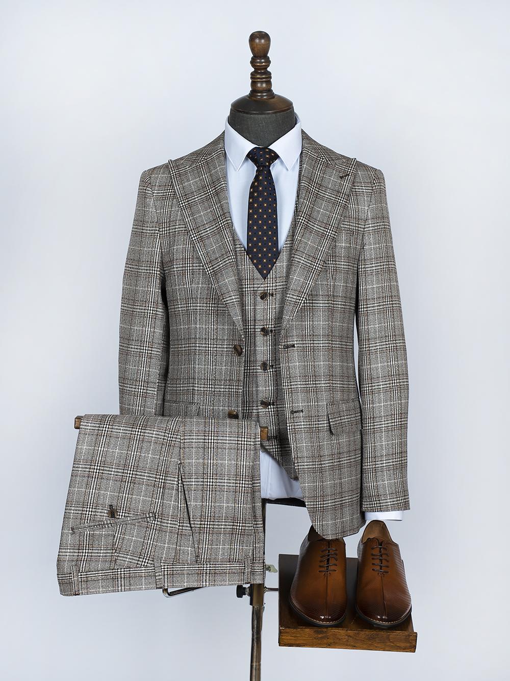 Coffee Checked Bespoke Men Suit Tailored
