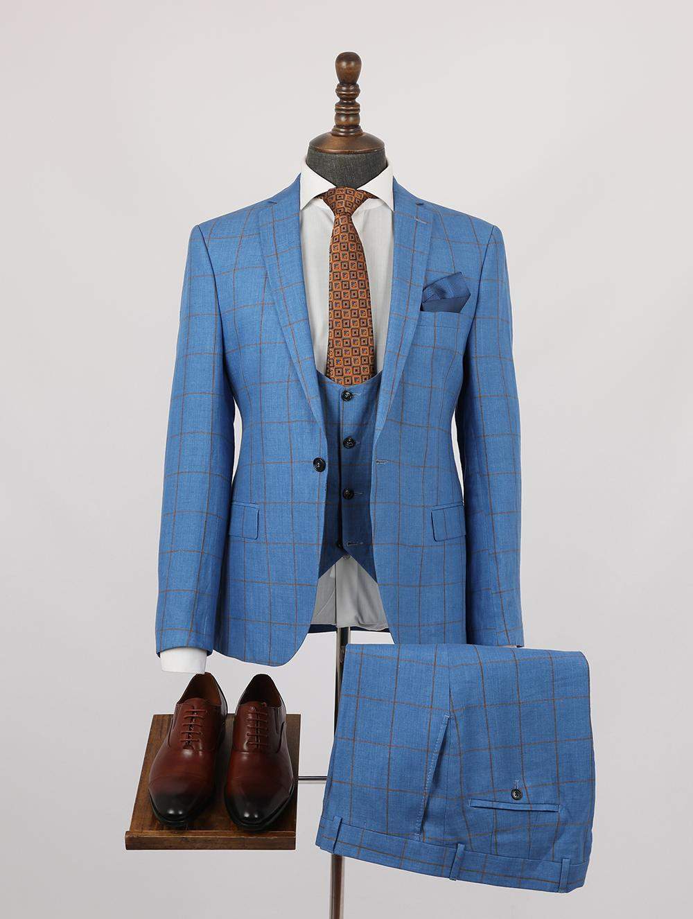 Obiter Dark Blue Linen Suit-danddclothing-African Wear for Men,Linen Suit,maroon