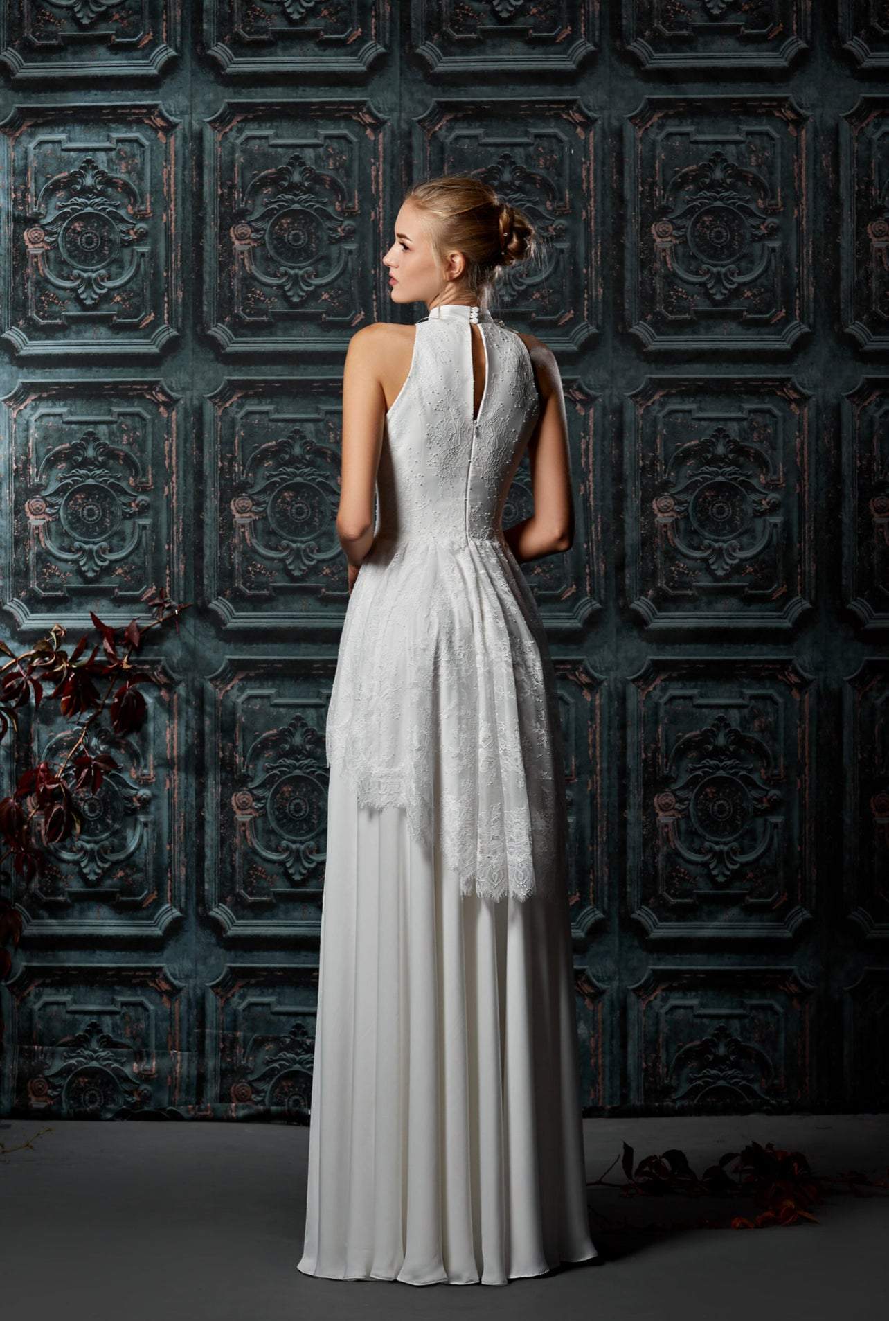 Limed White Wedding Dress-danddclothing-A-line,Classic Elegant Gowns,Royal Wedding Dresses,White