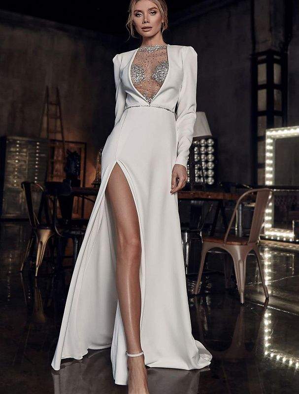 Flesh White Wedding Dress-danddclothing-A-line,Classic Elegant Gowns,Royal Wedding Dresses,White