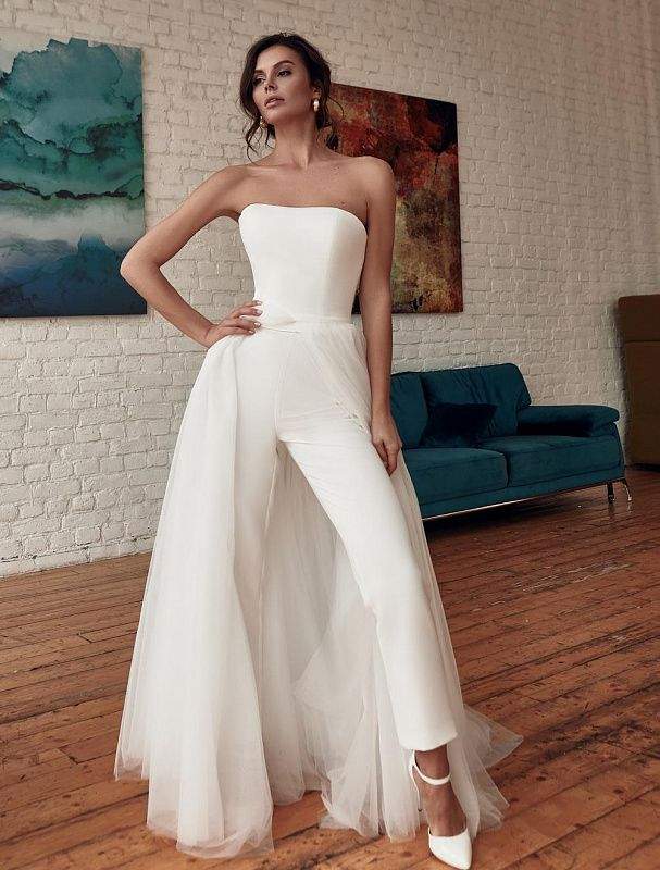 Griz White Wedding Jumpsuit-danddclothing-Classic Elegant Gowns,Jumpsuits,Royal Wedding Dresses,White