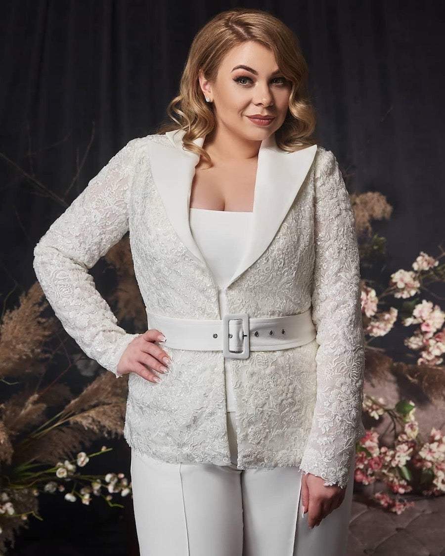 Wedding Pants Suit | Wedding White Suit Xs / White / Lace